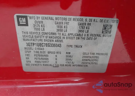 2014 GMC Sierra 1500 Sle z USA, uszkodzony, nr VIN 3GTP1UEC7EG336043